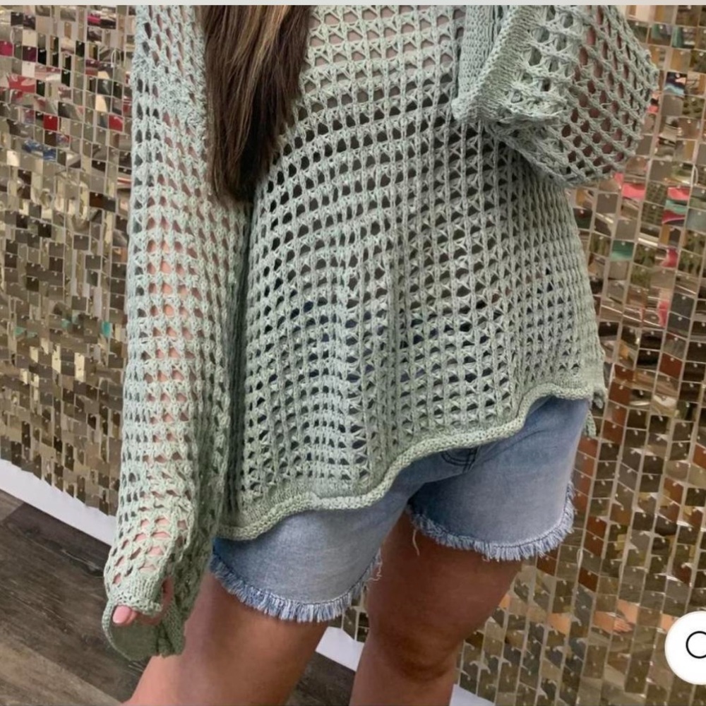 POL Oversized Sage Green Sweater with Chunky Knit Texture